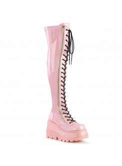 Shaker Pink Hologram Womens Thigh High Gothic Platform Boots