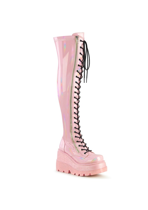 Shaker Pink Hologram Womens Thigh High Gothic Platform Boots