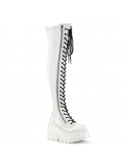 Shaker White Hologram Womens Thigh High Gothic Platform Boots