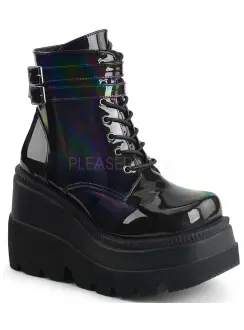 Shaker 52 Lace Up Black Hologram Wedge Ankle Boots