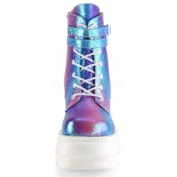 Purple Iridescent Wedge Heel Womens Ankle Boots