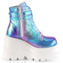 Purple Iridescent Wedge Heel Womens Ankle Boots