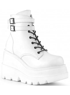 Shaker 52 White Stacked Wedge Ankle Boots