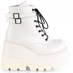 Shaker 52 White Stacked Wedge Ankle Boots