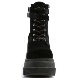 Shaker 52 Black Velvet Stacked Wedge Ankle Boots