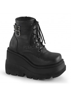 Shaker 52 Lace Up Front Stacked Wedge Ankle Boots