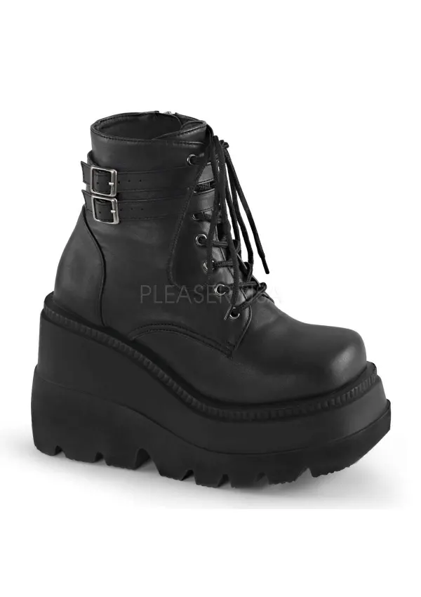 Shaker 52 Lace Up Front Stacked Wedge Ankle Boots