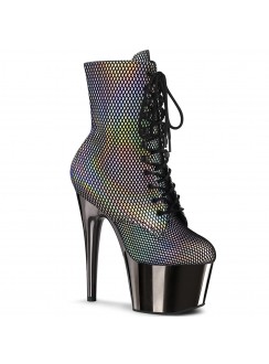 Adore Silver Hologram Fishnet Ankle Boots