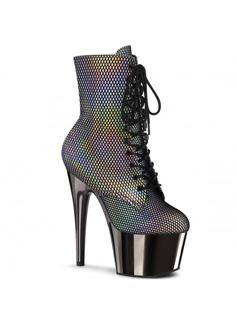 Adore Silver Hologram Fishnet Ankle Boots