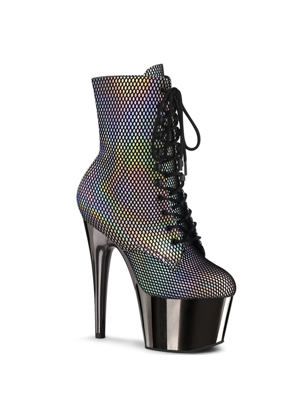 Adore Silver Hologram Fishnet Ankle Boots