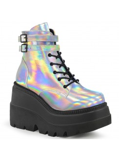 Silver Reflective Wedge Heel Womens Ankle Boots