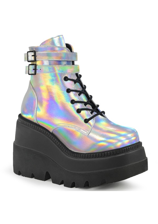 Silver Reflective Wedge Heel Womens Ankle Boots