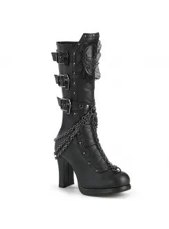 Crypto Skull and Coffin Black Knee Boots