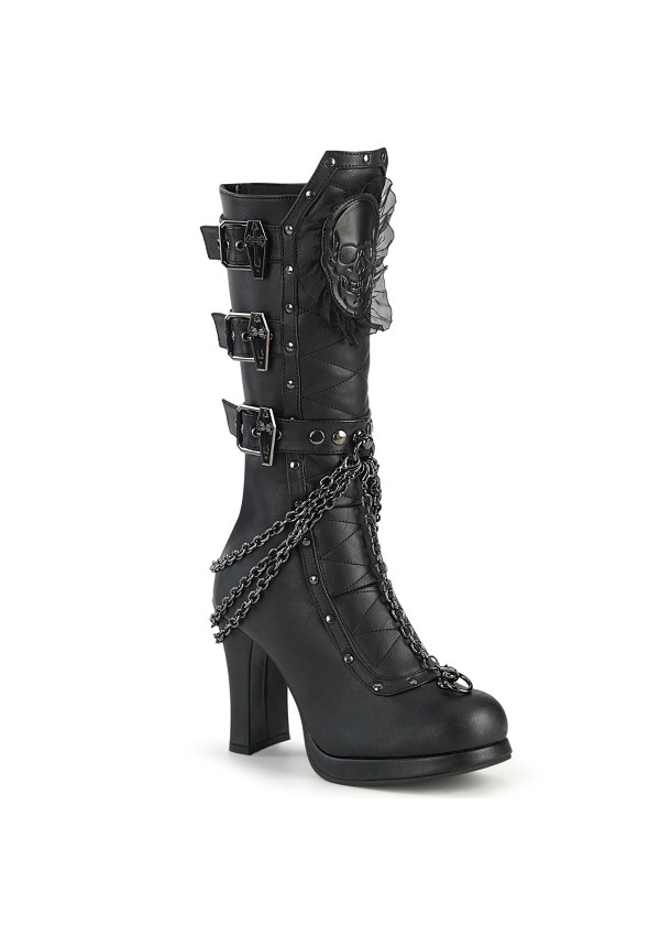 Crypto Skull and Coffin Black Knee Boots