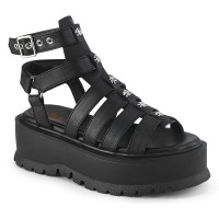 Slacker Black Platform Skull and Crossbones Gladiator Sandals