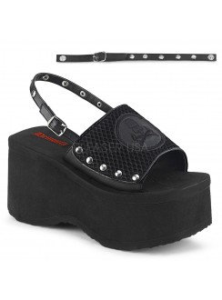 Skull and Crossbone Black Platform Convertible Mule