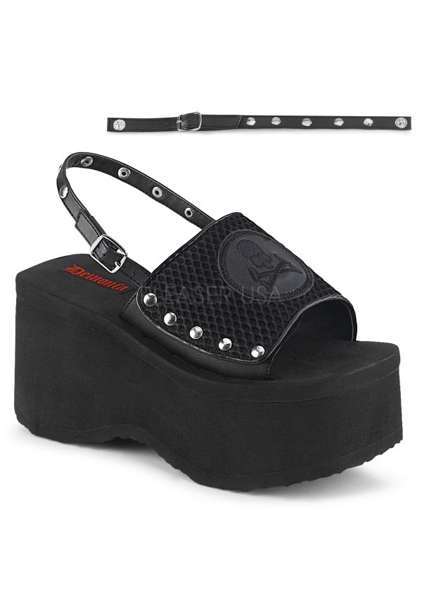 Skull and Crossbone Black Platform Convertible Mule