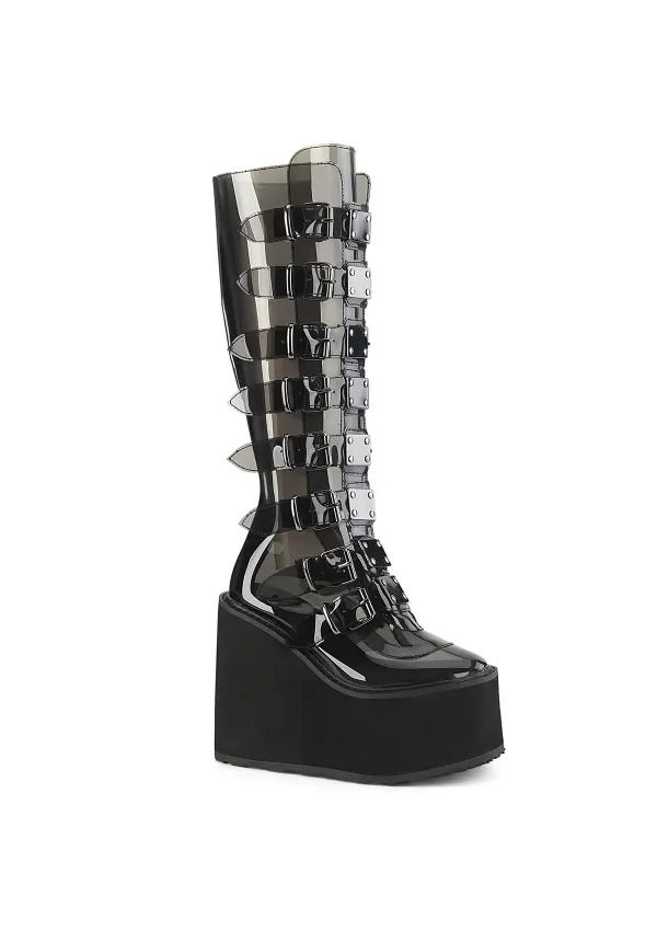 Swing Transparent Black Womens Platform Boots