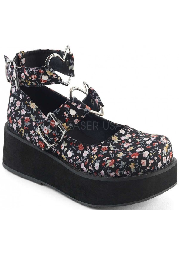 Sprite Floral Print Heart Ring Platform Mary Jane