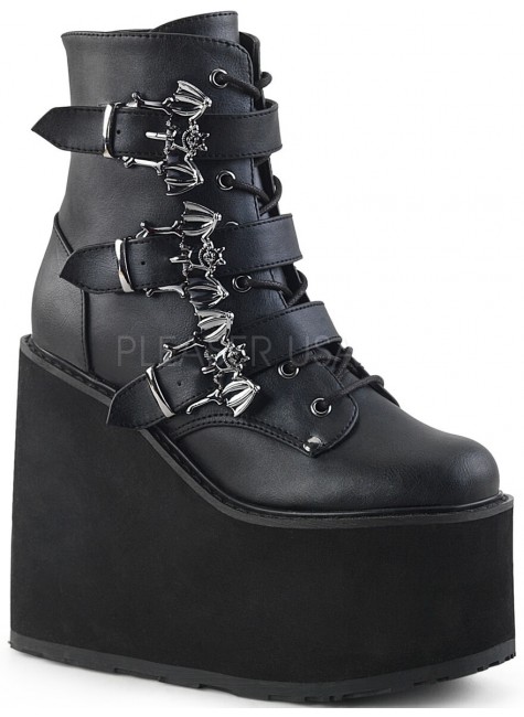 Bat Buckled Swing 103 Wedge Platform Ankle Boots