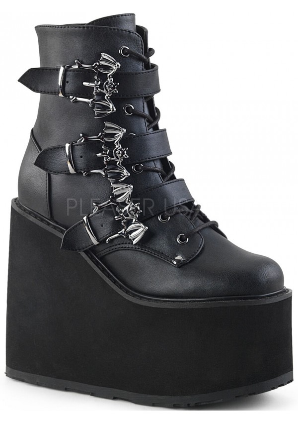 Bat Buckled Swing 103 Wedge Platform Ankle Boots