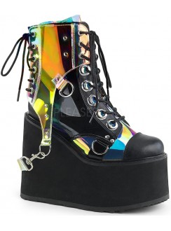 Hologram Bondage Strap Black Gothic Ankle Boots