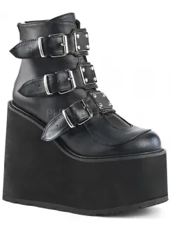 Black Faux Leather Swing 105 Platform Ankle Boots