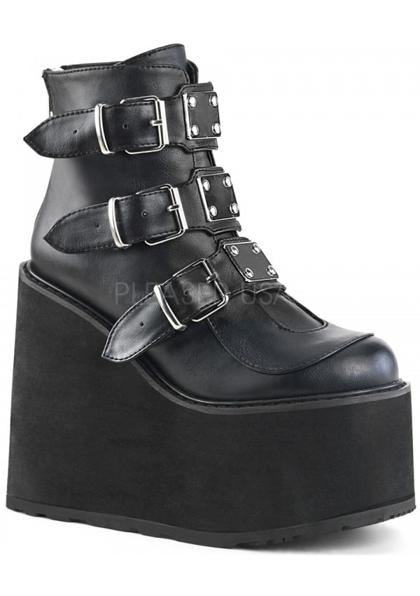 Black Faux Leather Swing 105 Platform Ankle Boots