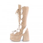 Tan Faux Fur Camel-311 Platform Knee Boot