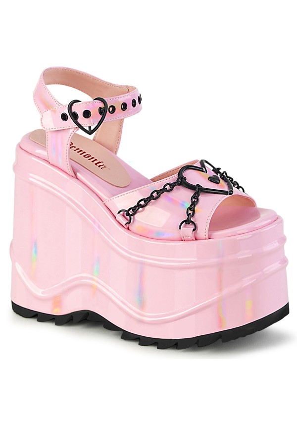 Wave Platform Pink Heart Buckled Platform Sandal