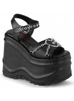 Wave Platform Black Heart Buckled Platform Sandal