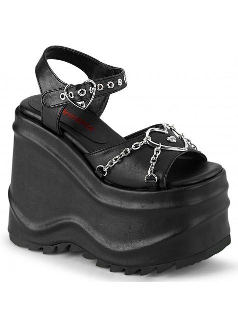 Wave Platform Black Heart Buckled Platform Sandal