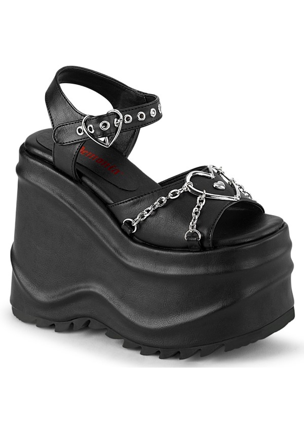 Wave Platform Black Heart Buckled Platform Sandal