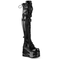 Wave Black Patent Womens Thigh High Gothic Platform Boots