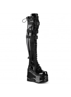 Wave Black Patent Womens Thigh High Gothic Platform Boots