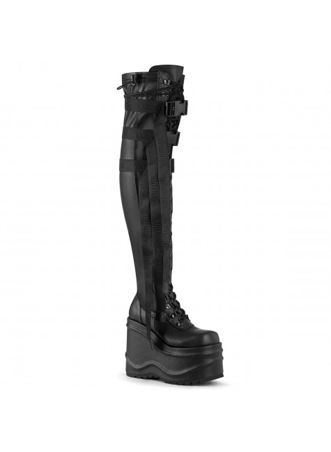 Wave Black Womens Thigh High Gothic Platform Boots