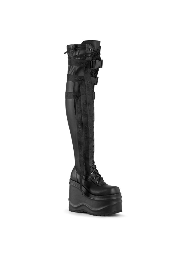 Wave Black Womens Thigh High Gothic Platform Boots