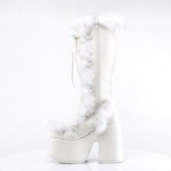 White Faux Fur Camel-311 Platform Knee Boot