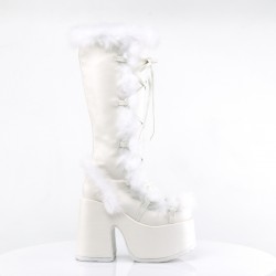 White Faux Fur Camel-311 Platform Knee Boot