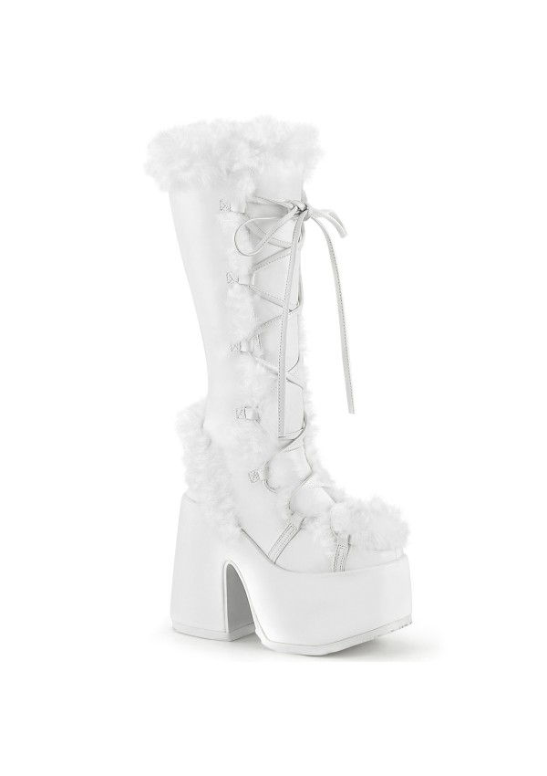 White Faux Fur Camel-311 Platform Knee Boot