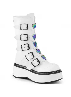 Emily White Heart Combat Boots