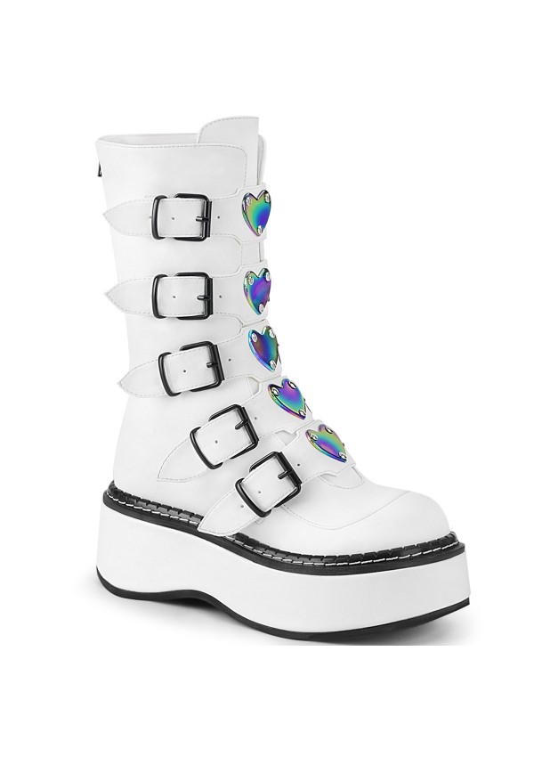 Emily White Heart Combat Boots