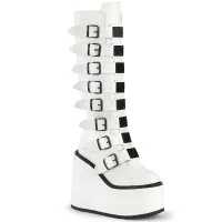 Swing White Buckled Womens Platform Boots