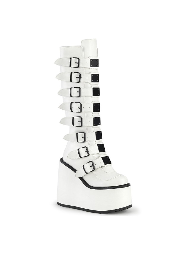 Swing White Buckled Womens Platform Boots