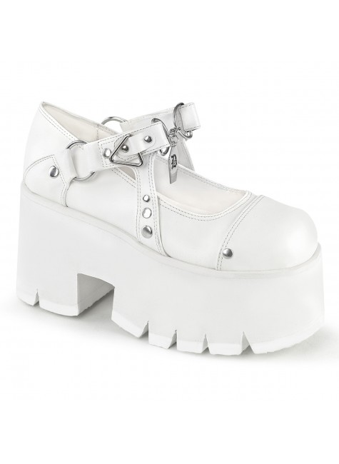 Gothic Womens Shoes - Ashes White Chunky Heel Platform Mary Jane Shoe