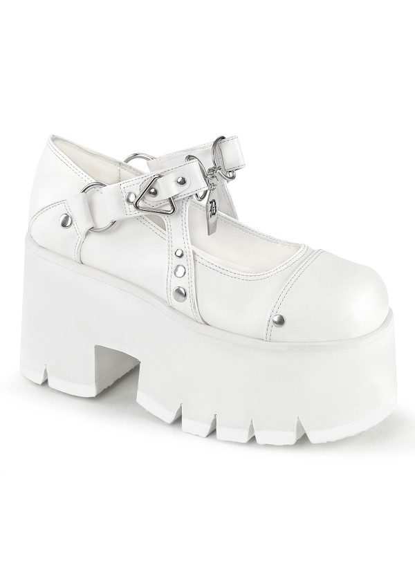 Ashes White Chunky Heel Platform Mary Jane Shoes