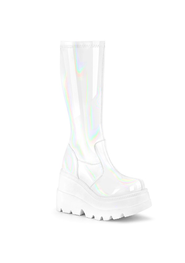 White Hologram Shaker-65 Womens Knee Boots