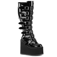 Swing Wide Calf Black Patent Platform Knee Boot