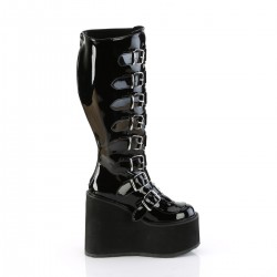 Swing Wide Calf Black Patent Platform Knee Boot