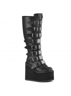 Swing Wide Calf Black Platform Knee Boot